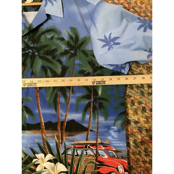 RJC Men’s Vtg Hawaiian Shirt 2XL Blue White Station Wagon Cars Aloha Pocket - Picture 14 of 16